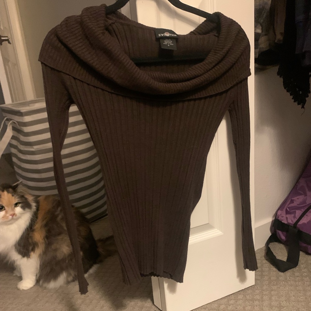 It’s Our Time off the shoulder brown sweater